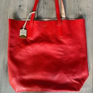 Fossil Red Outer/Gold Interior Leather Tote Bag